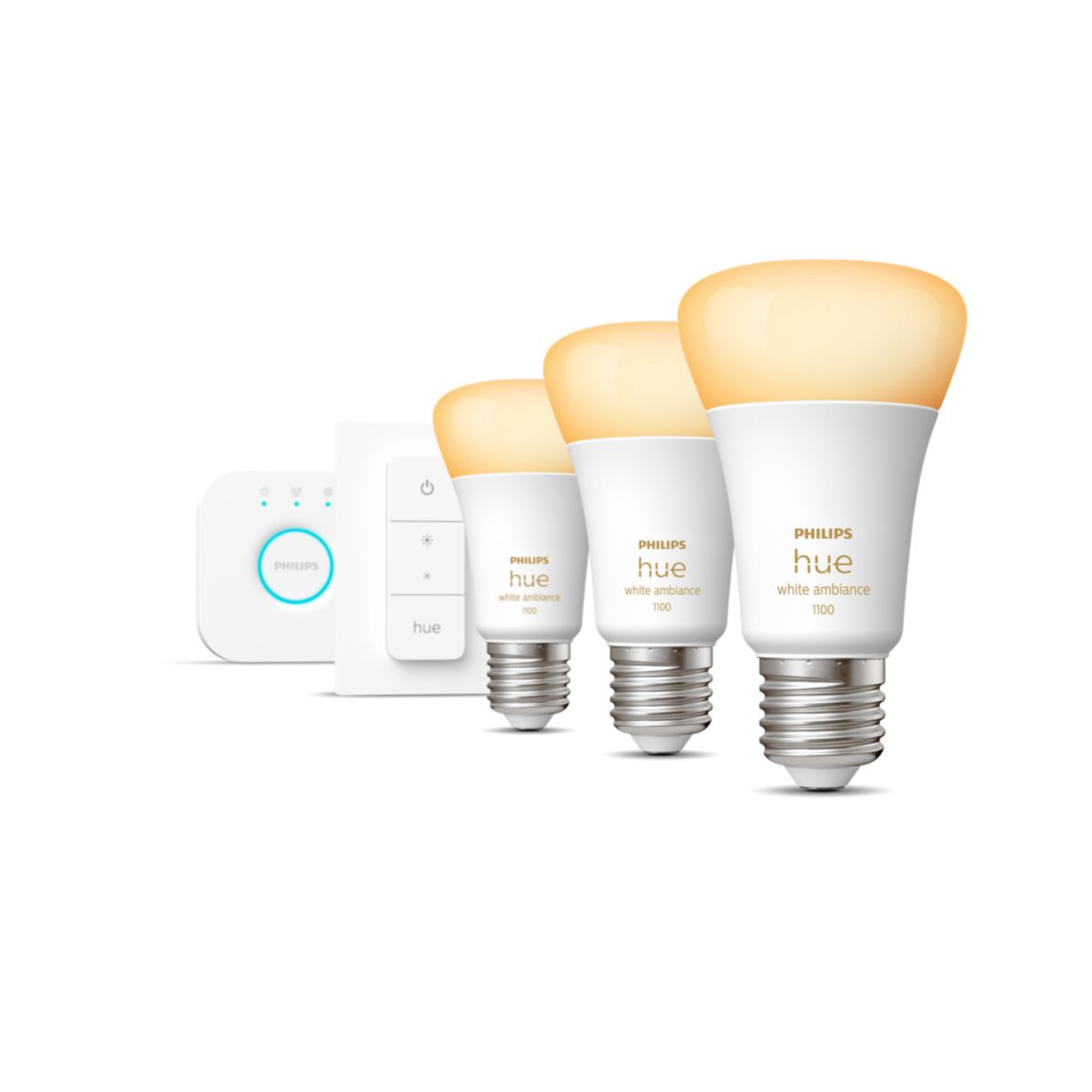 Philips Hue starterkit e27 ambiance white 1100lm 3x + dimmer switch