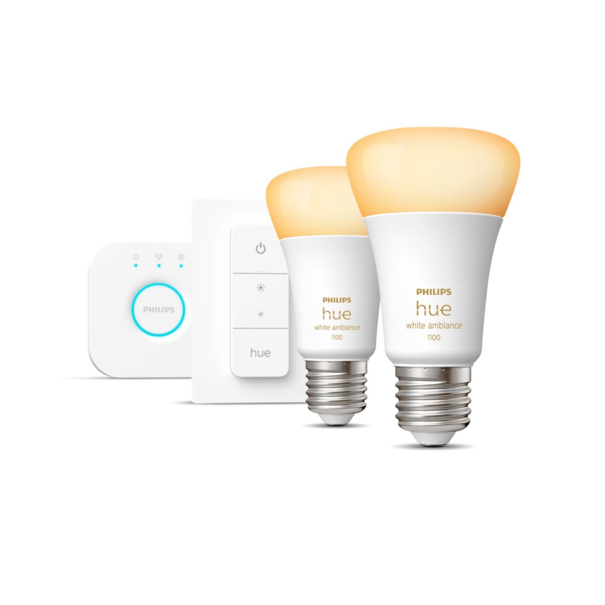 Philips Hue starterkit e27 white ambiance 1100lm 2x + dimmer switch