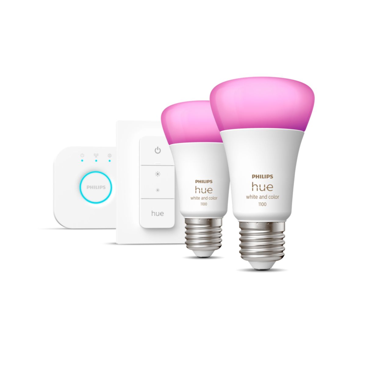 Philips Hue starterkit e27 white and color ambiance 1100lm 2x + dimmer switch